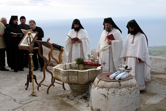 File:Epiphany Mass in the Monastery of Prophet Elias of Santorini.jpg