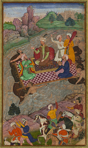 File:Babur, during his second Hindustan campaign, riding a raft from Kunar back to Atar.jpg