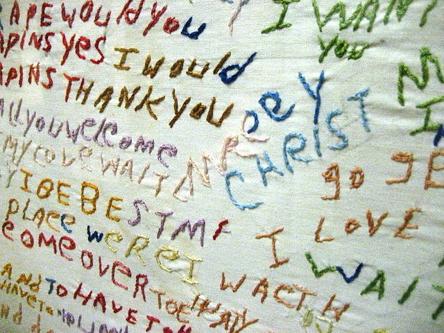 File:Cloth embroidered by a schizophrenia sufferer.jpg