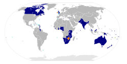  &nbsp;&nbsp;Current members  Antigua and Barbuda Australia Bahamas Bangladesh Barbados Belize Botswana Brunei Cameroon Canada Cyprus Dominica Gambia Ghana Grenada Guyana India Jamaica Kenya Kiribati Lesotho Malawi Malaysia Maldives Malta Mauritius Mozambique Namibia Nauru New Zealand Nigeria Pakistan Papua New Guinea Rwanda St. Kitts and Nevis Saint Lucia St. Vincent and the Grenadines Samoa Seychelles Sierra Leone Singapore Solomon Islands South Africa Sri Lanka Swaziland Tanzania Tonga Trinidad and Tobago Tuvalu Uganda United Kingdom Vanuatu Zambia      &nbsp;&nbsp;Dependent territories of members &nbsp;;Territories of Australia&nbsp;: Ashmore and Cartier Islands&nbsp;: Australian Antarctic Territory&nbsp;: Christmas Island&nbsp;: Cocos (Keeling) Islands&nbsp;: Coral Sea Islands&nbsp;: Heard Island and McDonald Islands&nbsp;: Norfolk Island &nbsp;;British Overseas Territories&nbsp;: Anguilla&nbsp;: Cayman Islands&nbsp;: Gibraltar&nbsp;: Montserrat&nbsp;: Pitcairn Islands&nbsp;: Turks and Caicos Islands&nbsp;: Saint Helena, Ascension and Tristan da Cunha&nbsp;: South Georgia and the South Sandwich Islands&nbsp;: Bermuda&nbsp;: British Antarctic Territory&nbsp;: British Indian Ocean Territory&nbsp;: British Virgin Islands&nbsp;: Falkland Islands &nbsp;;Sovereign Base Areas&nbsp;: Akrotiri and Dhekelia &nbsp;;Crown dependencies&nbsp;: Guernsey&nbsp;: Jersey&nbsp;: Isle of Man &nbsp;;Free association with New Zealand&nbsp;: Cook Islands&nbsp;: Niue &nbsp;;Territories of New Zealand&nbsp;: Tokelau&nbsp;: Ross Dependency         &nbsp;&nbsp;Suspended members Fiji      &nbsp;&nbsp;Former members Ireland  Zimbabwe     