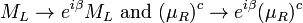 M_L\rightarrow e^{i\beta}M_L\text{ and }(\mu_R)^c\rightarrow e^{i\beta}(\mu_R)^c