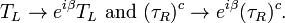 T_L\rightarrow e^{i\beta}T_L\text{ and }(\tau_R)^c\rightarrow e^{i\beta}(\tau_R)^c.
