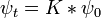 \psi_t = K * \psi_0
\,