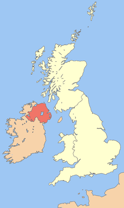Location of &nbsp;Northern Ireland&nbsp;&nbsp;(red)in the United Kingdom&nbsp;&nbsp;(light yellow)
