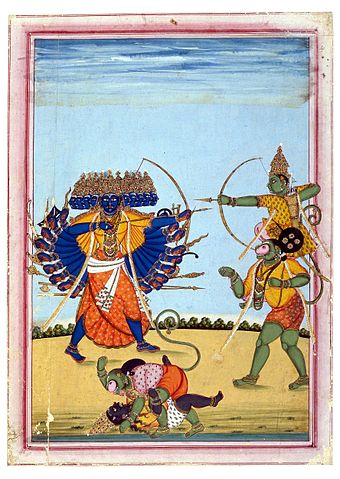 File:Rama and Hanuman fighting Ravana, an album painting on paper, c1820.jpg