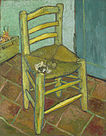 A chair with a pipe and a heaping of tobacco in it on a tiled floor with a box in the background that reads